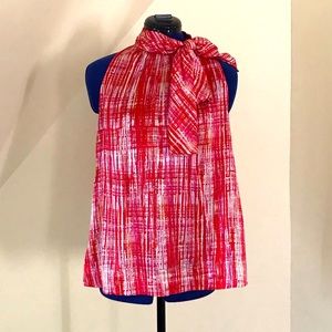 Kate Spade red, pink silk halter bow top M